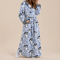 La boutique du peignoir Peignoir Femme Polaire - Long à Capuche, Gris à Chiens