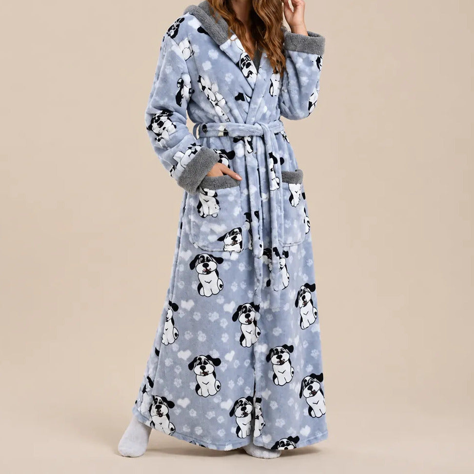 La boutique du peignoir Peignoir Femme Polaire - Long à Capuche, Gris à Chiens