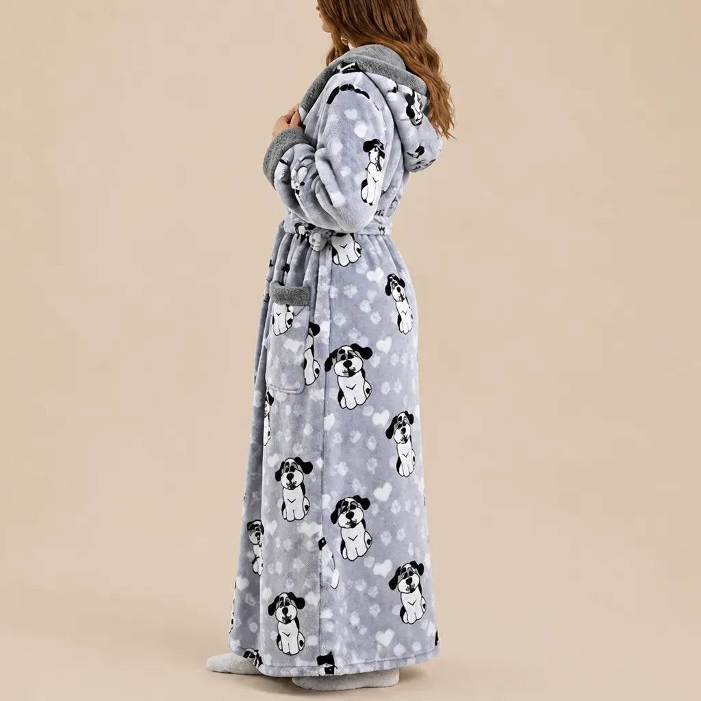 La boutique du peignoir Peignoir Femme Polaire - Long à Capuche, Gris à Chiens
