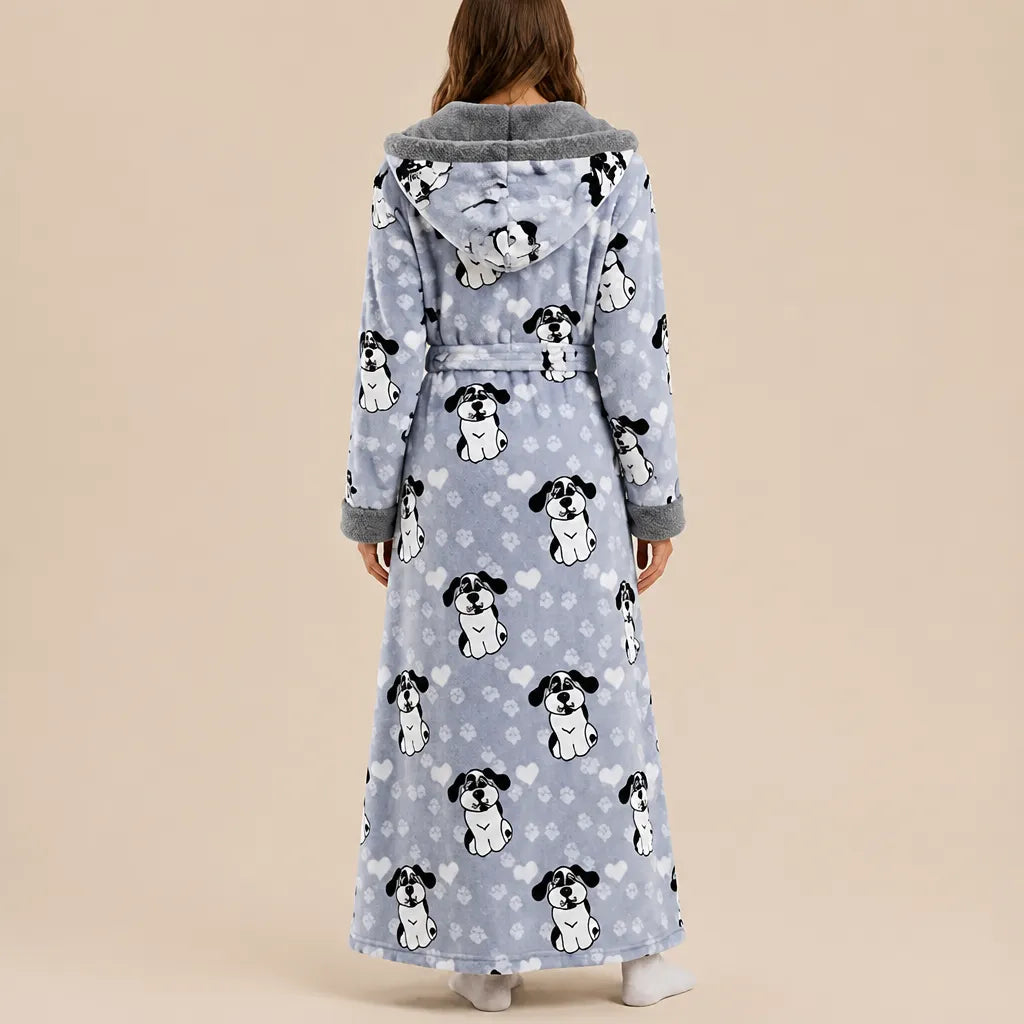 La boutique du peignoir Peignoir Femme Polaire - Long à Capuche, Gris à Chiens