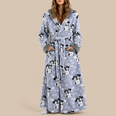 La boutique du peignoir Peignoir Femme Polaire - Long à Capuche, Gris à Chiens