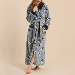 La boutique du peignoir Peignoir Femme Polaire - Long à Capuche, Gris Lune et Pandas