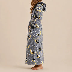 La boutique du peignoir Peignoir Femme Polaire - Long à Capuche, Gris Lune et Pandas