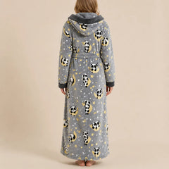 La boutique du peignoir Peignoir Femme Polaire - Long à Capuche, Gris Lune et Pandas