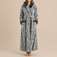 La boutique du peignoir Peignoir Femme Polaire - Long à Capuche, Gris Lune et Pandas