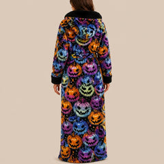 La boutique du peignoir Peignoir Femme Polaire - Long à Capuche, Noir à Citrouilles