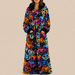 La boutique du peignoir Peignoir Femme Polaire - Long à Capuche, Noir à Citrouilles
