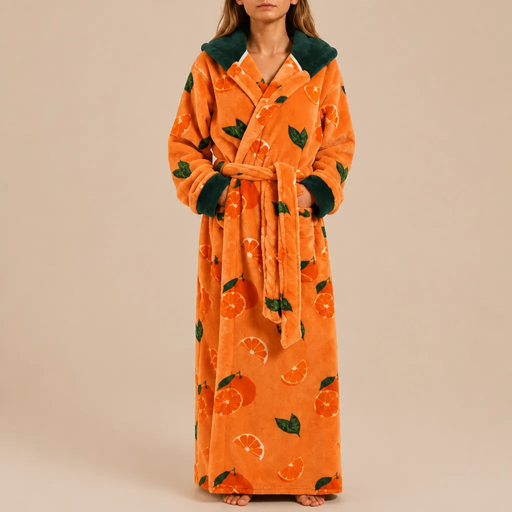 La boutique du peignoir Peignoir Femme Polaire - Long à Capuche, Orange à Agrumes