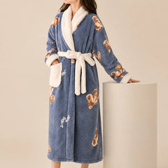 La boutique du peignoir Peignoir Femme Polaire - Long à Col Blanc, Bleu Gris à Oursons