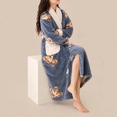 La boutique du peignoir Peignoir Femme Polaire - Long à Col Blanc, Bleu Gris à Oursons