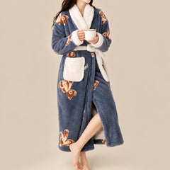 La boutique du peignoir Peignoir Femme Polaire - Long à Col Blanc, Bleu Gris à Oursons