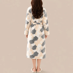 La boutique du peignoir Peignoir Femme Polaire - Long à Col Blanc, Écru à Fleurs Grises
