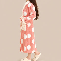La boutique du peignoir Peignoir Femme Polaire - Long à Col Blanc, Rose à Pois