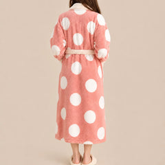 La boutique du peignoir Peignoir Femme Polaire - Long à Col Blanc, Rose à Pois