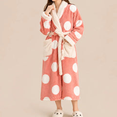 La boutique du peignoir Peignoir Femme Polaire - Long à Col Blanc, Rose à Pois