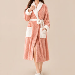 La boutique du peignoir Peignoir Femme Polaire - Long à Col Blanc, Rose Saumon