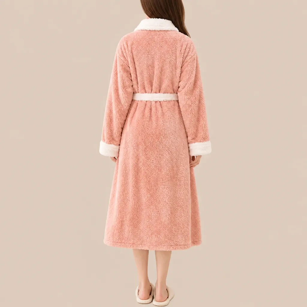 La boutique du peignoir Peignoir Femme Polaire - Long à Col Blanc, Rose Saumon