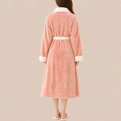 La boutique du peignoir Peignoir Femme Polaire - Long à Col Blanc, Rose Saumon