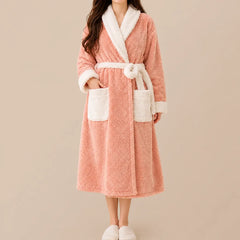 La boutique du peignoir Peignoir Femme Polaire - Long à Col Blanc, Rose Saumon