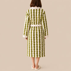 La boutique du peignoir Peignoir Femme Polaire - Long à Col Blanc, Vert à Rayures Ondulées