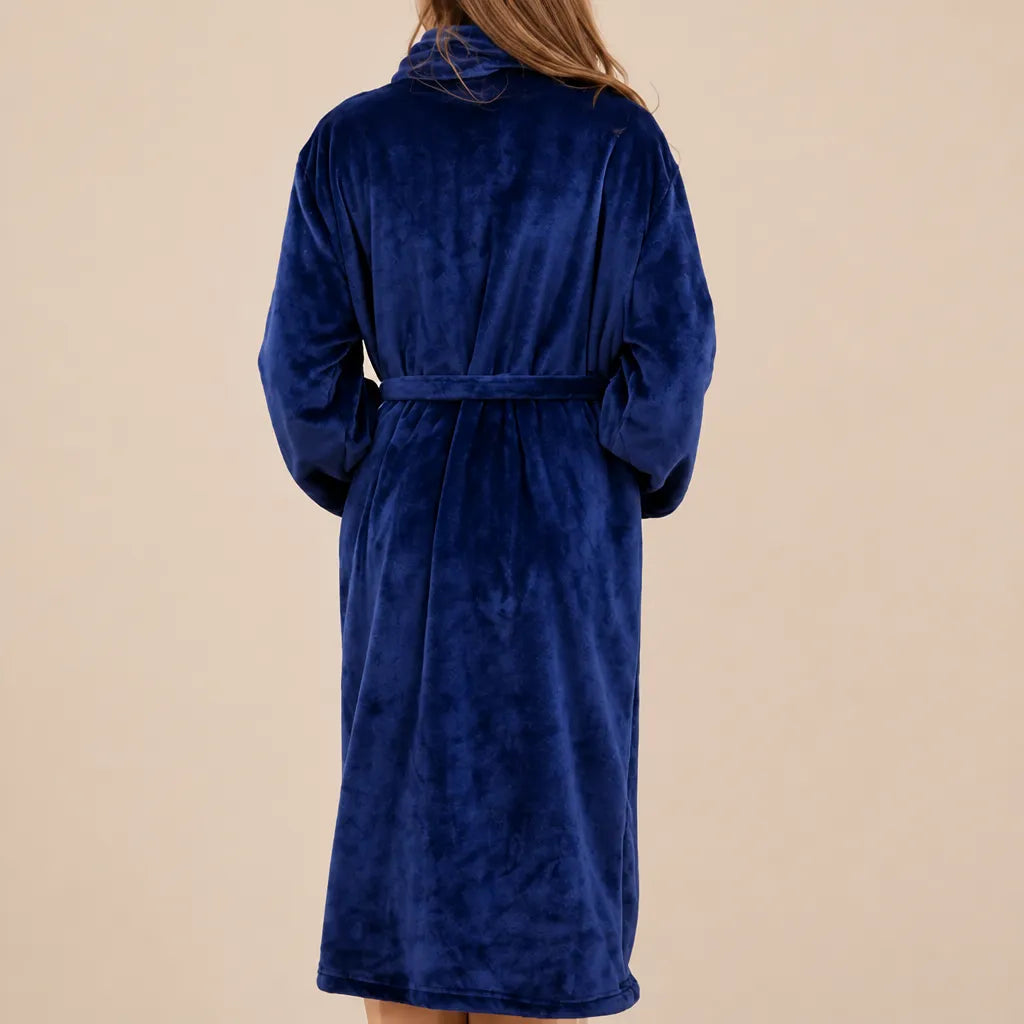 La boutique du peignoir Peignoir Femme Polaire - Long à Col Châle, Bleu Marine