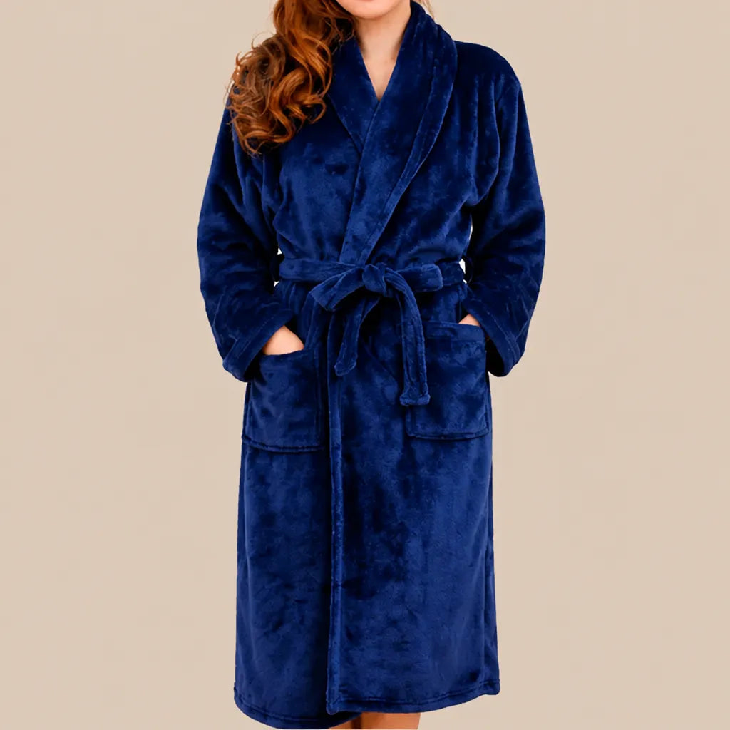 La boutique du peignoir Peignoir Femme Polaire - Long à Col Châle, Bleu Marine