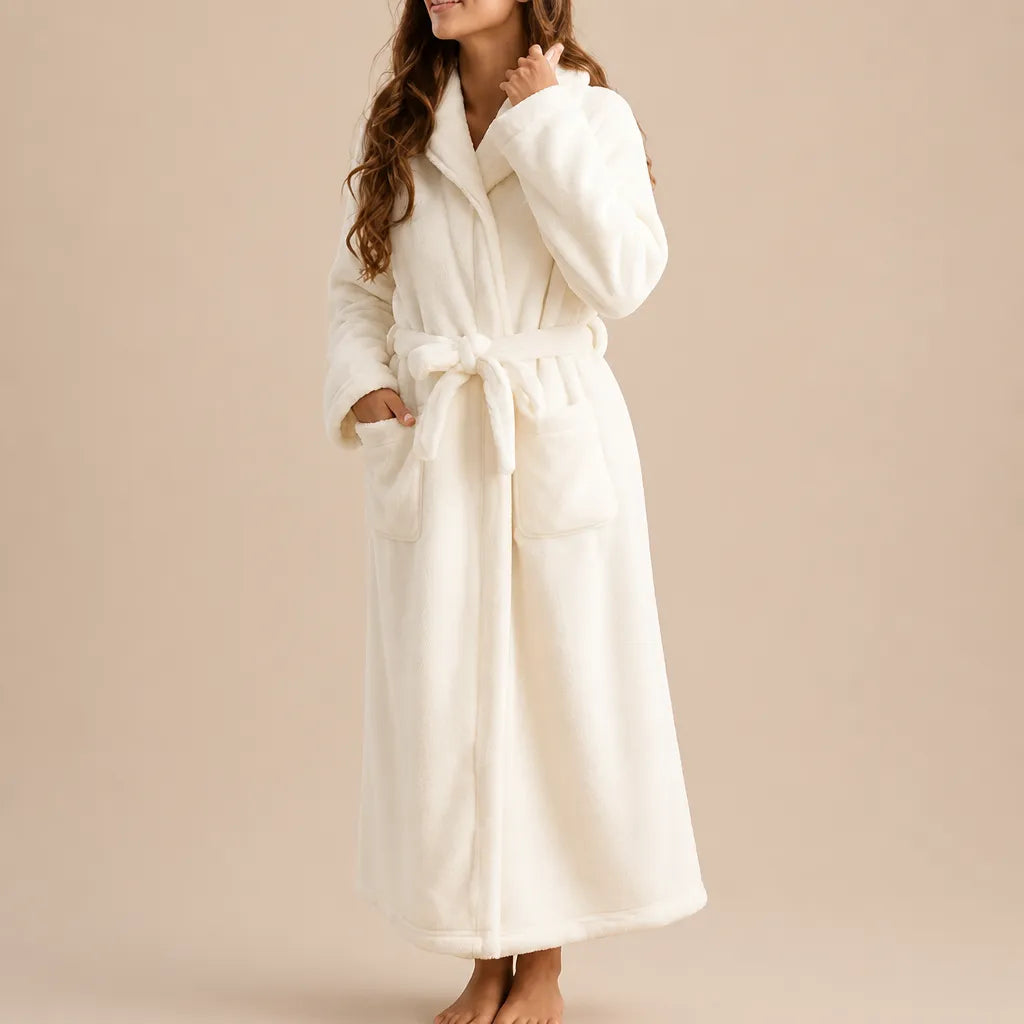 La boutique du peignoir Peignoir Femme Polaire - Long à Col Châle, Écru