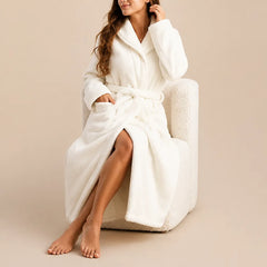 La boutique du peignoir Peignoir Femme Polaire - Long à Col Châle, Écru