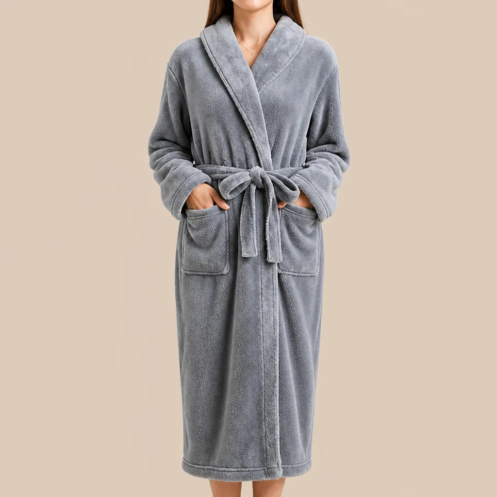 La boutique du peignoir Peignoir Femme Polaire - Long à Col Châle, Gris