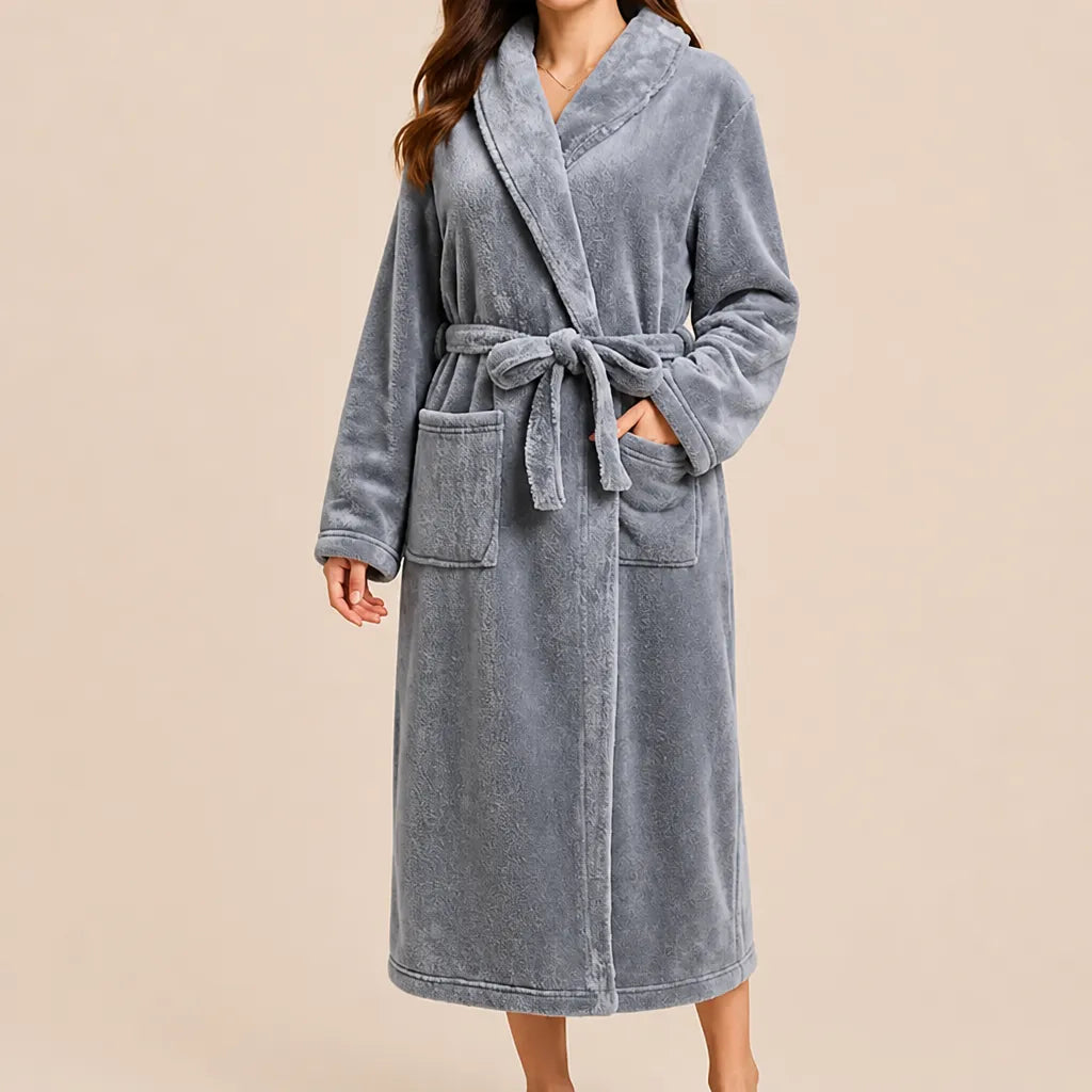 La boutique du peignoir Peignoir Femme Polaire - Long à Col Châle, Gris