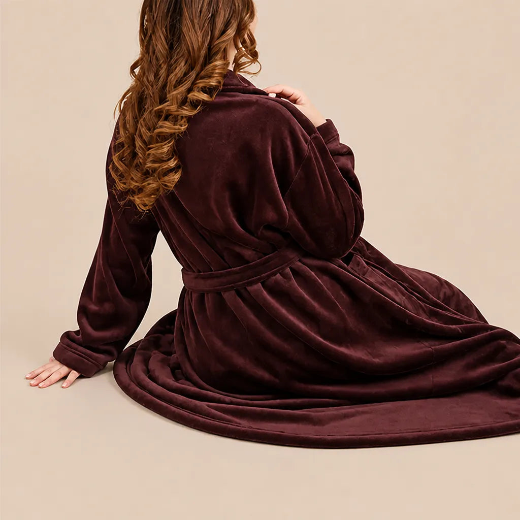 La boutique du peignoir Peignoir Femme Polaire - Long à Col Châle, Marron Chocolat