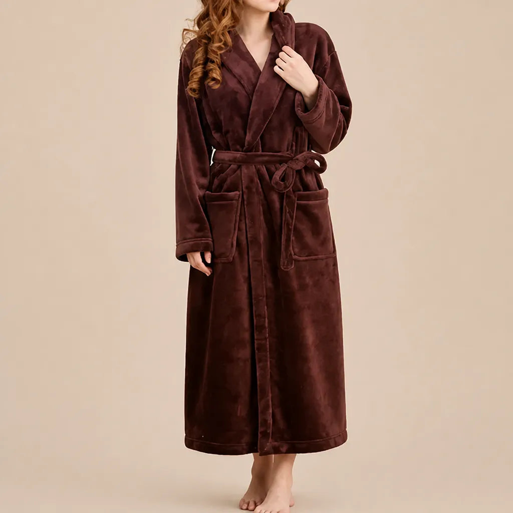 La boutique du peignoir Peignoir Femme Polaire - Long à Col Châle, Marron Chocolat