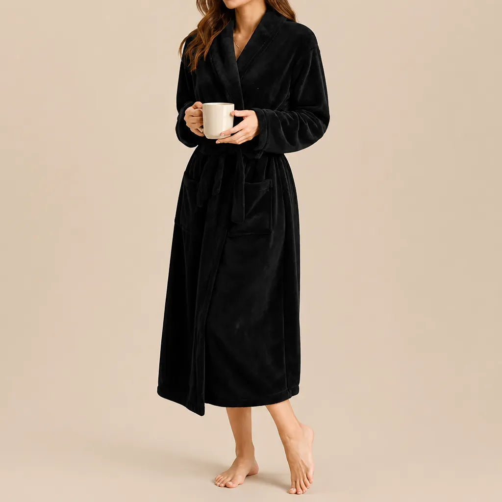 La boutique du peignoir Peignoir Femme Polaire - Long à Col Châle, Noir