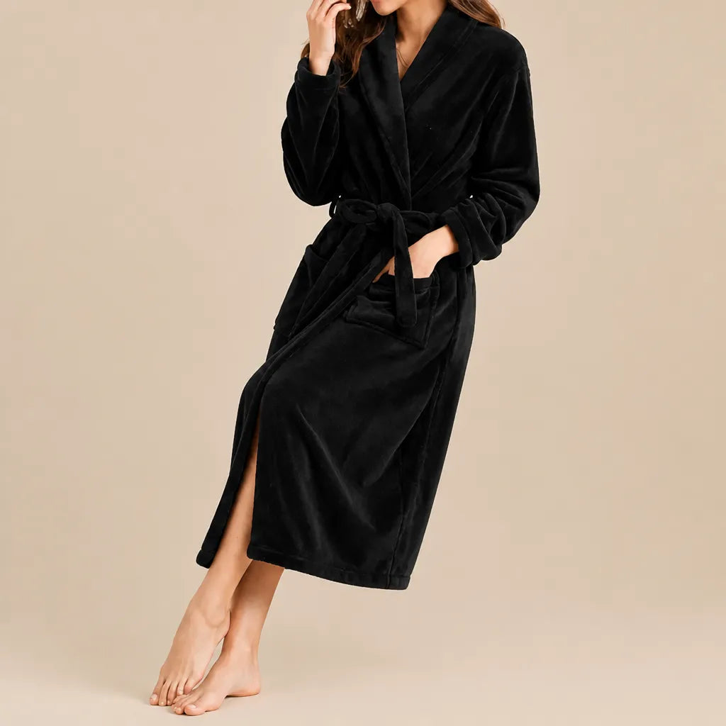 La boutique du peignoir Peignoir Femme Polaire - Long à Col Châle, Noir