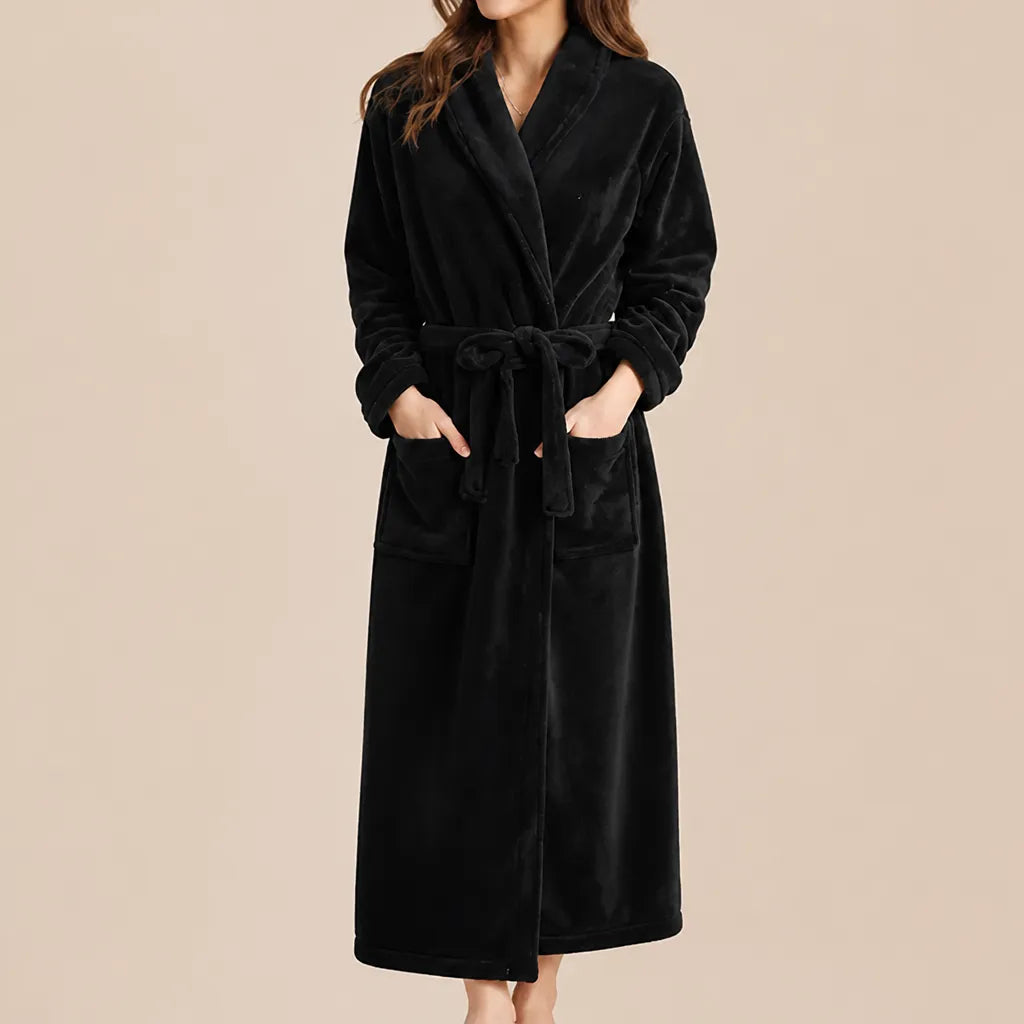 La boutique du peignoir Peignoir Femme Polaire - Long à Col Châle, Noir
