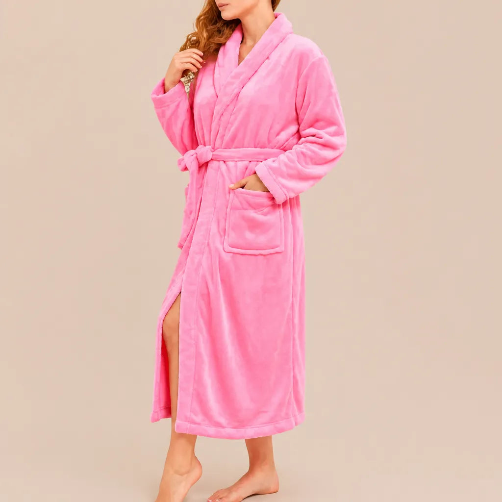 La boutique du peignoir Peignoir Femme Polaire - Long à Col Châle, Rose Bonbon