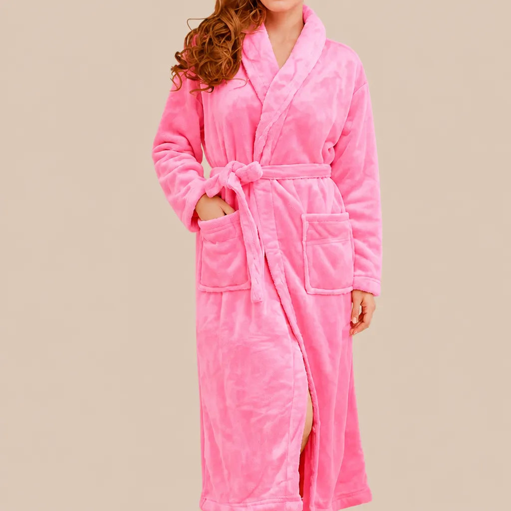 La boutique du peignoir Peignoir Femme Polaire - Long à Col Châle, Rose Bonbon