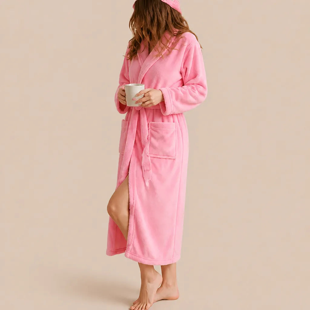 La boutique du peignoir Peignoir Femme Polaire - Long à Col Châle, Rose Poudré