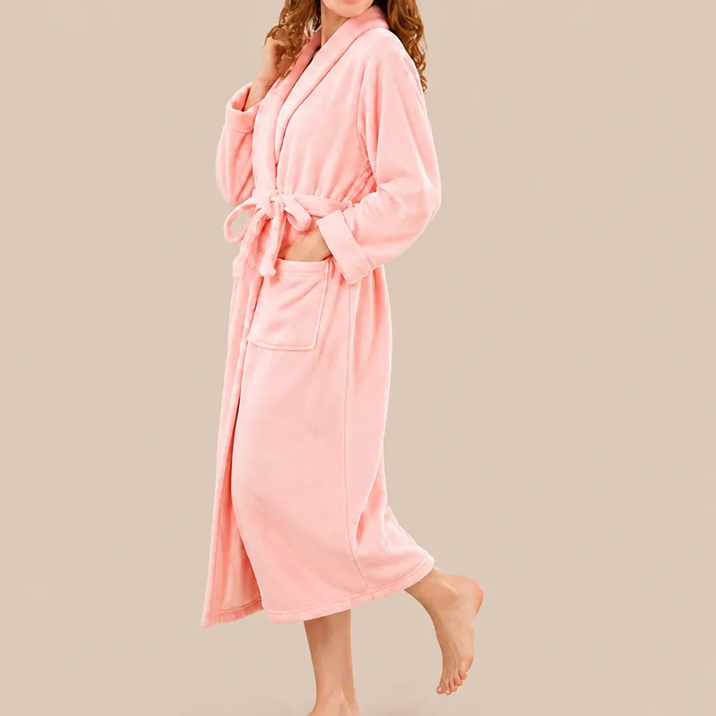 La boutique du peignoir Peignoir Femme Polaire - Long à Col Châle, Rose Saumon
