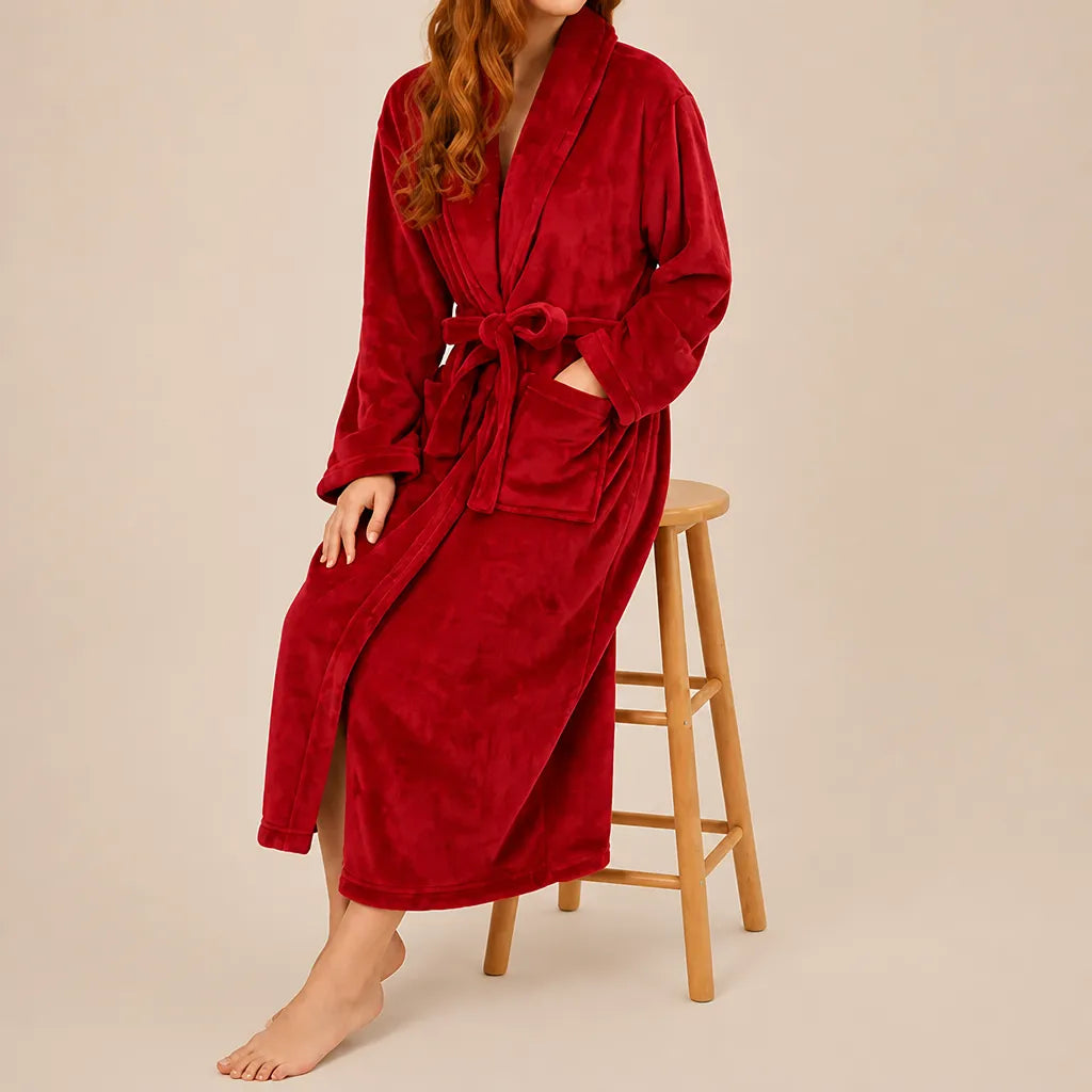 La boutique du peignoir Peignoir Femme Polaire - Long à Col Châle, Rouge
