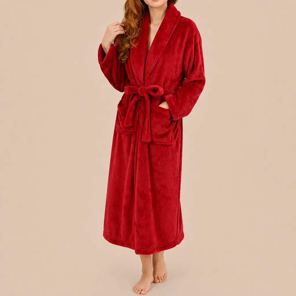 La boutique du peignoir Peignoir Femme Polaire - Long à Col Châle, Rouge