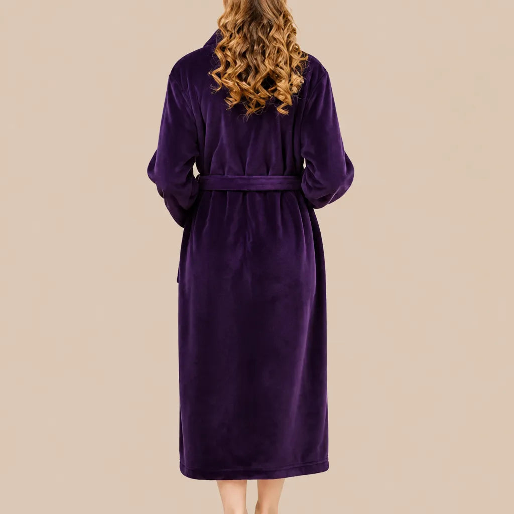 La boutique du peignoir Peignoir Femme Polaire - Long à Col Châle, Violet Prune