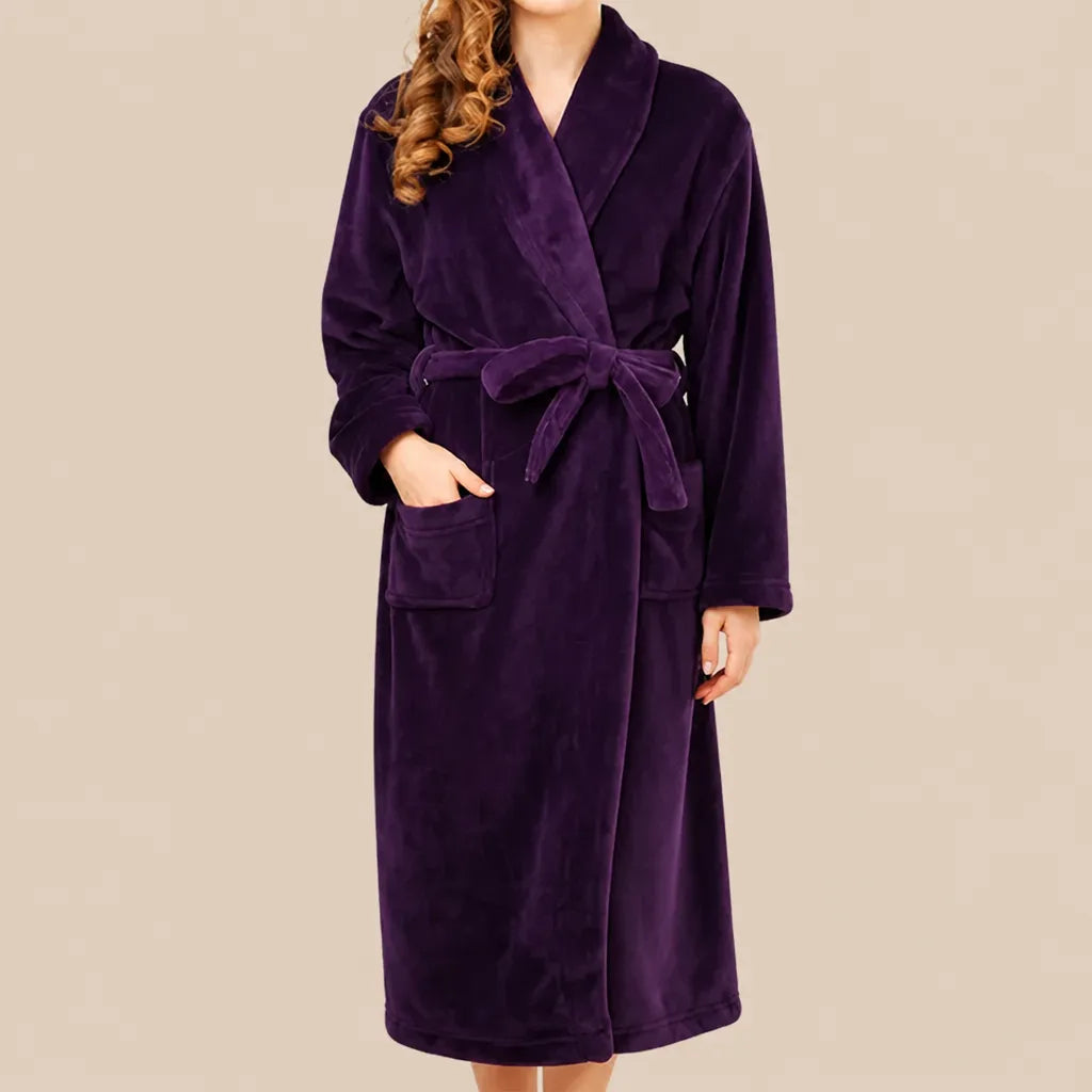 La boutique du peignoir Peignoir Femme Polaire - Long à Col Châle, Violet Prune