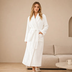 La boutique du peignoir Peignoir Femme Polaire - Long à Liseré, Blanc