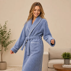 La boutique du peignoir Peignoir Femme Polaire - Long à Liseré, Bleu Gris