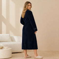 La boutique du peignoir Peignoir Femme Polaire - Long à Liseré, Bleu Nuit