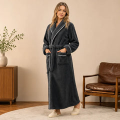 La boutique du peignoir Peignoir Femme Polaire - Long à Liseré, Gris Anthracite