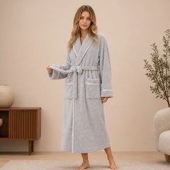 La boutique du peignoir Peignoir Femme Polaire - Long à Liseré, Gris Clair