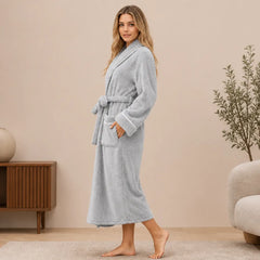 La boutique du peignoir Peignoir Femme Polaire - Long à Liseré, Gris Clair