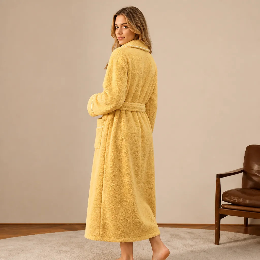 La boutique du peignoir Peignoir Femme Polaire - Long à Liseré, Jaune Moutarde